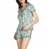 PJS & Lounge MeMoi Loungewear Green Palm Play Notch Collar Pajama Set CPJ06193