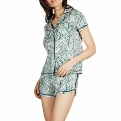 PJS & Lounge MeMoi Loungewear Green Palm Play Notch Collar Pajama Set CPJ06193