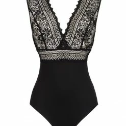 Lingerie Empreinte Cassiopee Black Lace Wireless Bodysuit 10151