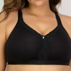 Curvy Couture Cotton Luxe Black On Black Wireless Bra 1010