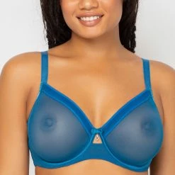 Curvy Couture Sheer Mesh Blue Sapphire Unlined Bra 1311 Bras