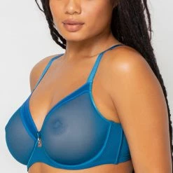 Curvy Couture Sheer Mesh Blue Sapphire Unlined Bra 1311 Bras