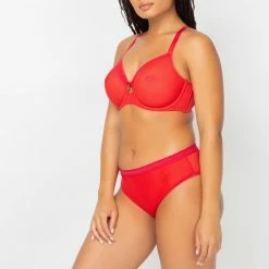 Curvy Couture Sheer Mesh Diva Red High Cut Hipster Panty 1313 Bra & Panty Sets