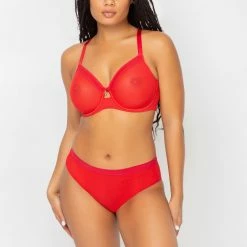 Bras Curvy Couture Sheer Mesh Diva Red Unlined Bra 1311
