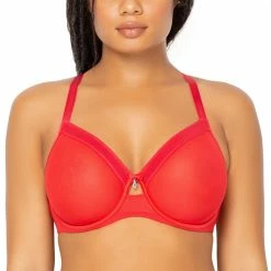 Bras Curvy Couture Sheer Mesh Diva Red Unlined Bra 1311