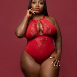 Lingerie Curvy Kate Scantilly Indulgence Red Latte Stretch Lace Bodysuit 010704