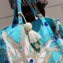 Debbie Katz Liza Turquoise Shoulder Cotton Shoulder Beach Bag Accessories