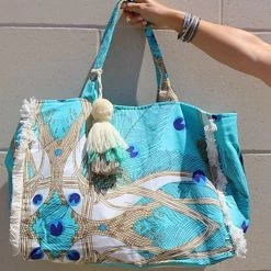 Debbie Katz Liza Turquoise Shoulder Cotton Shoulder Beach Bag Accessories