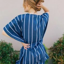 Debbie Katz Lani Blue White Short Kaftan Cover Up