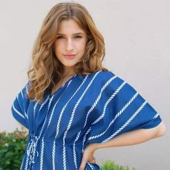 Debbie Katz Lani Blue White Short Kaftan Cover Up