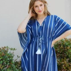 Debbie Katz Lani Blue White Short Kaftan Cover Up