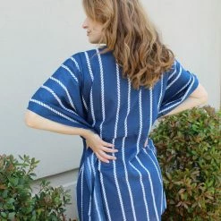 Debbie Katz Lani Blue White Short Kaftan Cover Up