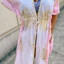 Debbie Katz Tally Pink Long Kimono Cover Up