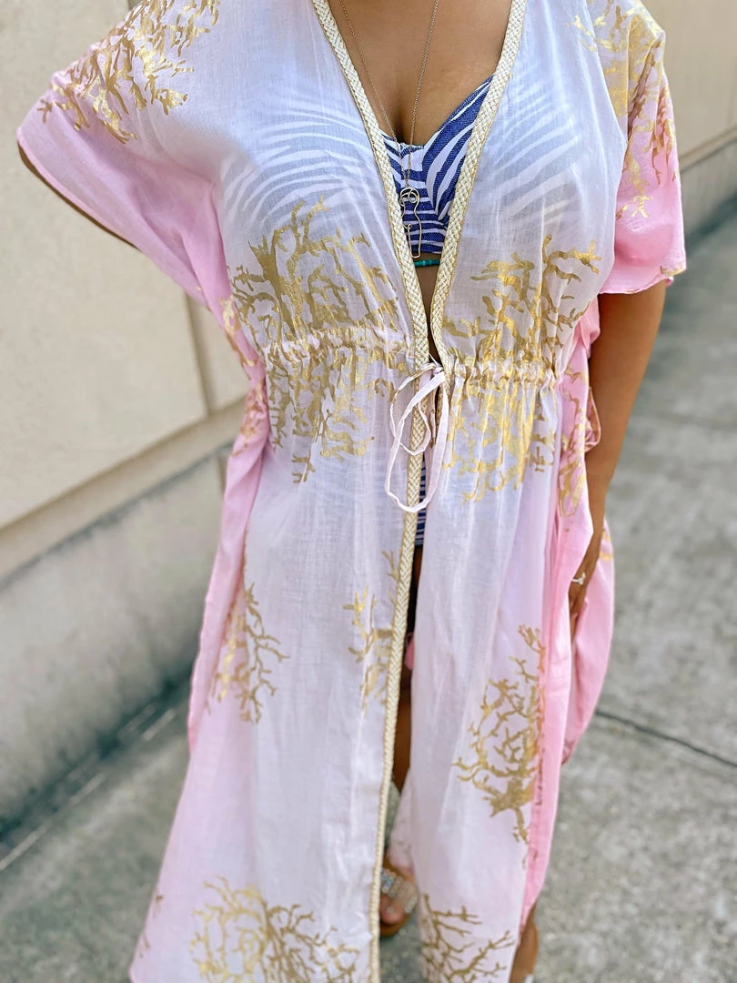 Debbie Katz Tally Pink Long Kimono Cover Up 4 Debbie Katz Tally Pink Long Kimono Cover Up