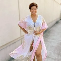 Debbie Katz Tally Pink Long Kimono Cover Up 8 Debbie Katz Tally Pink Long Kimono Cover Up