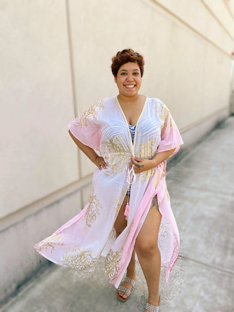 Debbie Katz Tally Pink Long Kimono Cover Up 5 Debbie Katz Tally Pink Long Kimono Cover Up