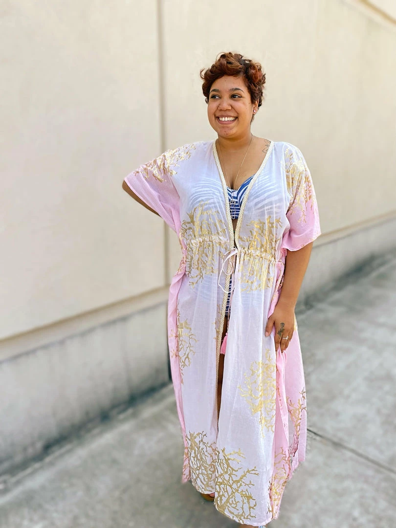 Debbie Katz Tally Pink Long Kimono Cover Up 6 Debbie Katz Tally Pink Long Kimono Cover Up