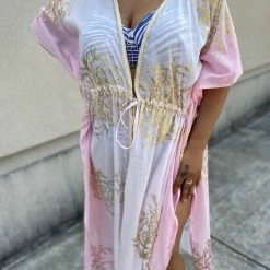 Debbie Katz Tally Pink Long Kimono Cover Up