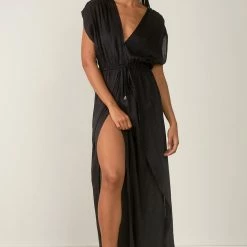 Elan Swimwear Deep V Maxi Black Swim Cover Up RY5014