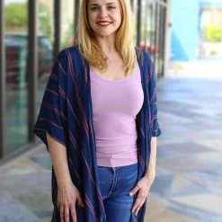 Elan Swimwear Navy Stripe Kimono Cover Up RGNS6059