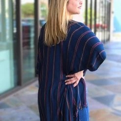 Elan Swimwear Navy Stripe Kimono Cover Up RGNS6059