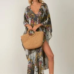 Elan Swimwear Olive Safari Maxi Kaftan Cover Up VP9024