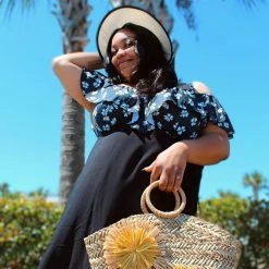 Elomi Swimwear Plain Sailing Black Daisy Frill Bardot Bikini Top 7273