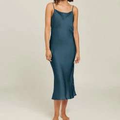 Ginia Silks Jacquard Night Gown Orion Blue Sleepwear GJQ402 Petite