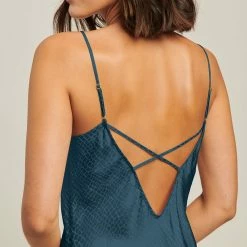 Ginia Silks Jacquard Night Gown Orion Blue Sleepwear GJQ402 Petite