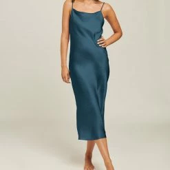 Ginia Silks Jacquard Night Gown Orion Blue Sleepwear GJQ402 Petite