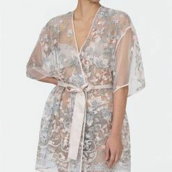 Lingerie Rya Sleepwear Iris Champagne Embroidered Cover Up Robe 564