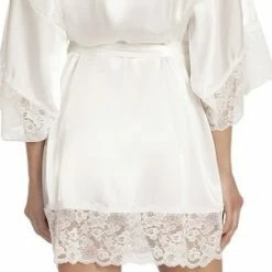 In Bloom Loungewear Bridal Ivory Satin Robe HER030 Lingerie