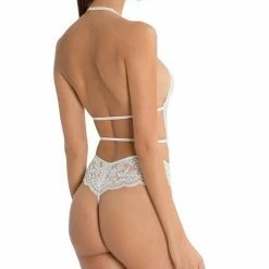 In Bloom Loungewear Floral Open Back Ivory Lace Teddy BBL097
