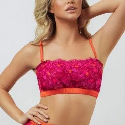 Bras Kilo Brava Embroidered Orchid And Cherry Tomato Bandeau Bralette Bra 11035