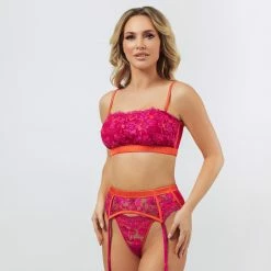 Bras Kilo Brava Embroidered Orchid And Cherry Tomato Bandeau Bralette Bra 11035 11 Bras Kilo Brava Embroidered Orchid And Cherry Tomato Bandeau Bralette Bra 11035