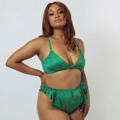 Bra & Panty Sets Kilo Brava Satin Collection Malachite Print And Orchid Flutter Panty 12026M