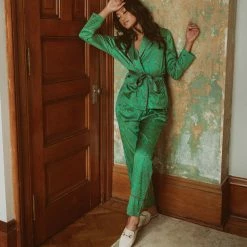 Kilo Brava Satin Collection Malachite Print And Orchid PJ Set 14013M PJS & Lounge