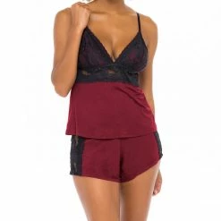 Oh La La Cheri Lingerie Louella Rhubarb And Black Pajama Set 11514