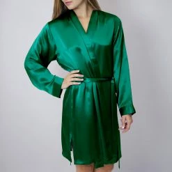 Linda Hartman Sleepwear Classic Heart Royal Jade Silk Robe 51005 Lingerie