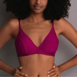 Anita Swimwear Shiny Eco Fuchsia Ribbed Underwire Plunge Bikini Top 8797-1