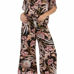Midnight Bakery Loungewear Molly Crop Set Black Peach Floral MOL145