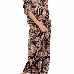 Midnight Bakery Loungewear Molly Crop Set Black Peach Floral MOL145