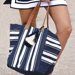 Accessories Debbie Katz Marina Navy White Stripe Beach Shoulder Bag