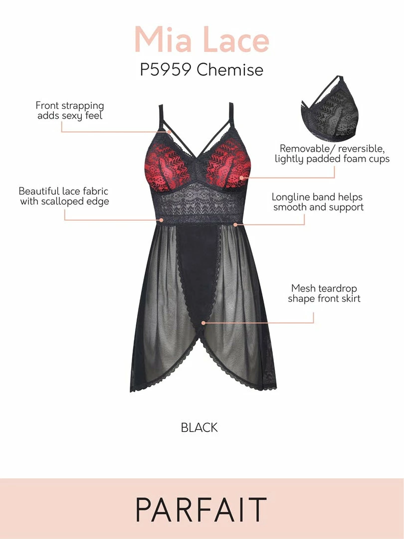 Lingerie Parfait Mia Lace Black And Red Wire Fre Lace Chemise 5959 6 Lingerie Parfait Mia Lace Black And Red Wire Fre Lace Chemise 5959