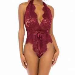 Oh La La Cheri Lingerie Naomi Rhubarb Eyelash Lace Bodysuit 52-11025