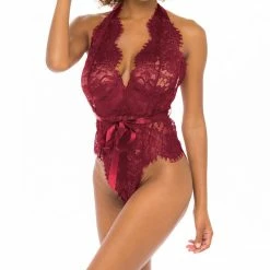 Oh La La Cheri Lingerie Naomi Rhubarb Eyelash Lace Bodysuit 52-11025