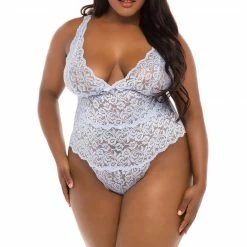 Oh La La Cheri Lingerie Lunette Brunnera Blue Plus Size Lace Teddy 52-10847X