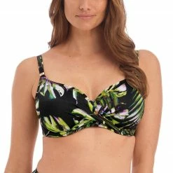 Fantasie Swimwear Palm Valley Black Leaf Print Wrap Front Bikini Top 6760