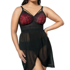 Lingerie Parfait Mia Lace Black And Red Wire Fre Lace Chemise 5959