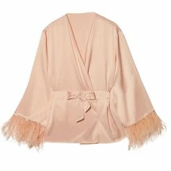 Playful Promises Cassiopeia Blush Pink Satin And Feather Kimono Robe H070B